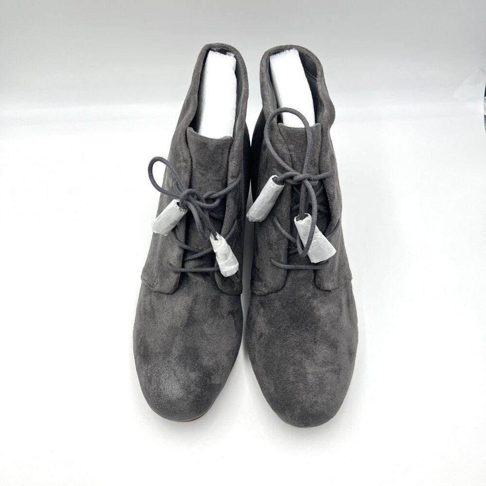 11W 11 WIDE WIDTH Dr Scholls Dakota Gray Microsuede Wedge Ankle Boots Shoes - Picture 3 of 13